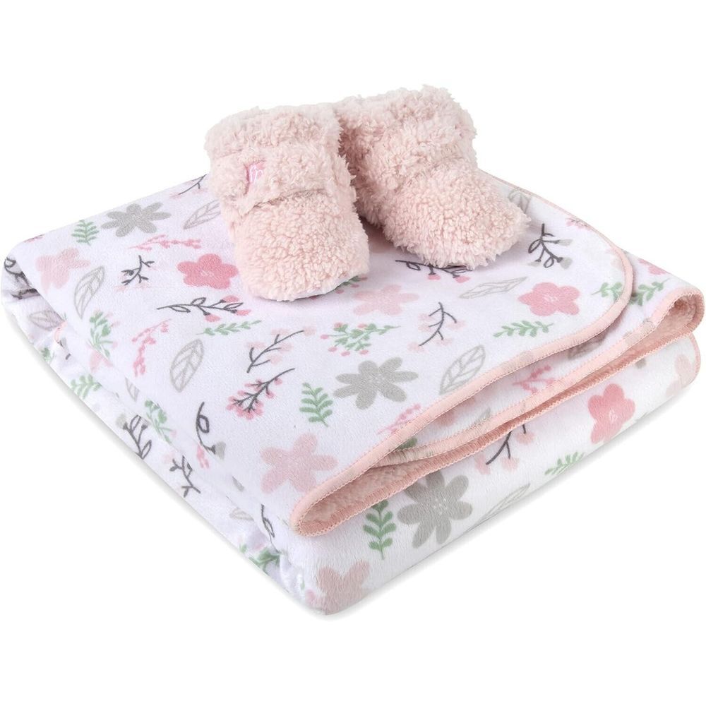 Fisher Price Baby Blanket Baby Booties‎ Set Woodland Wonders Floral Flee
